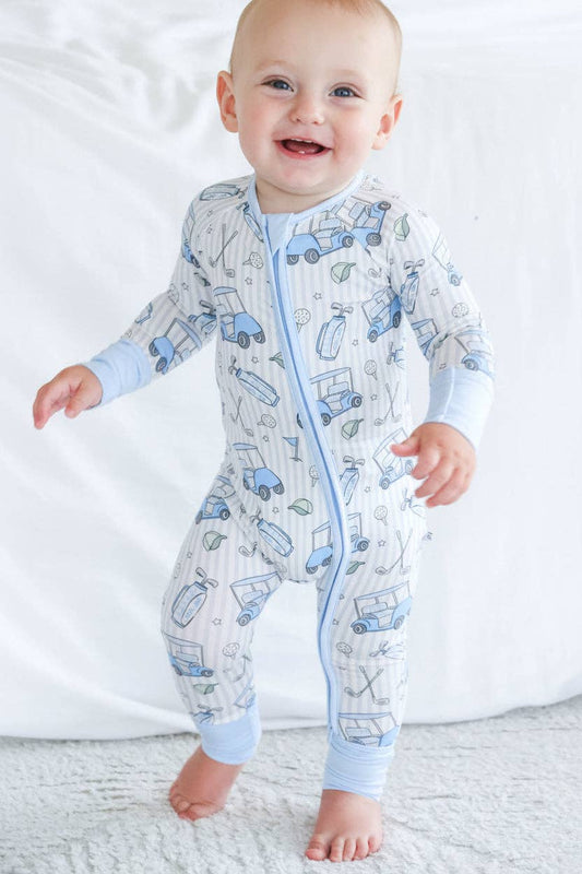 Convertible Zip Romper | Caddie Crew Blue: 0-3 months