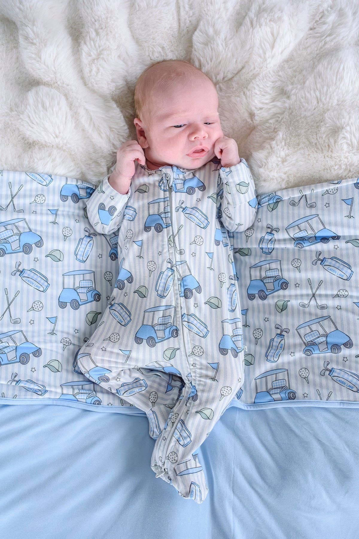 Zipper Footie | Caddie Crew Blue: Newborn