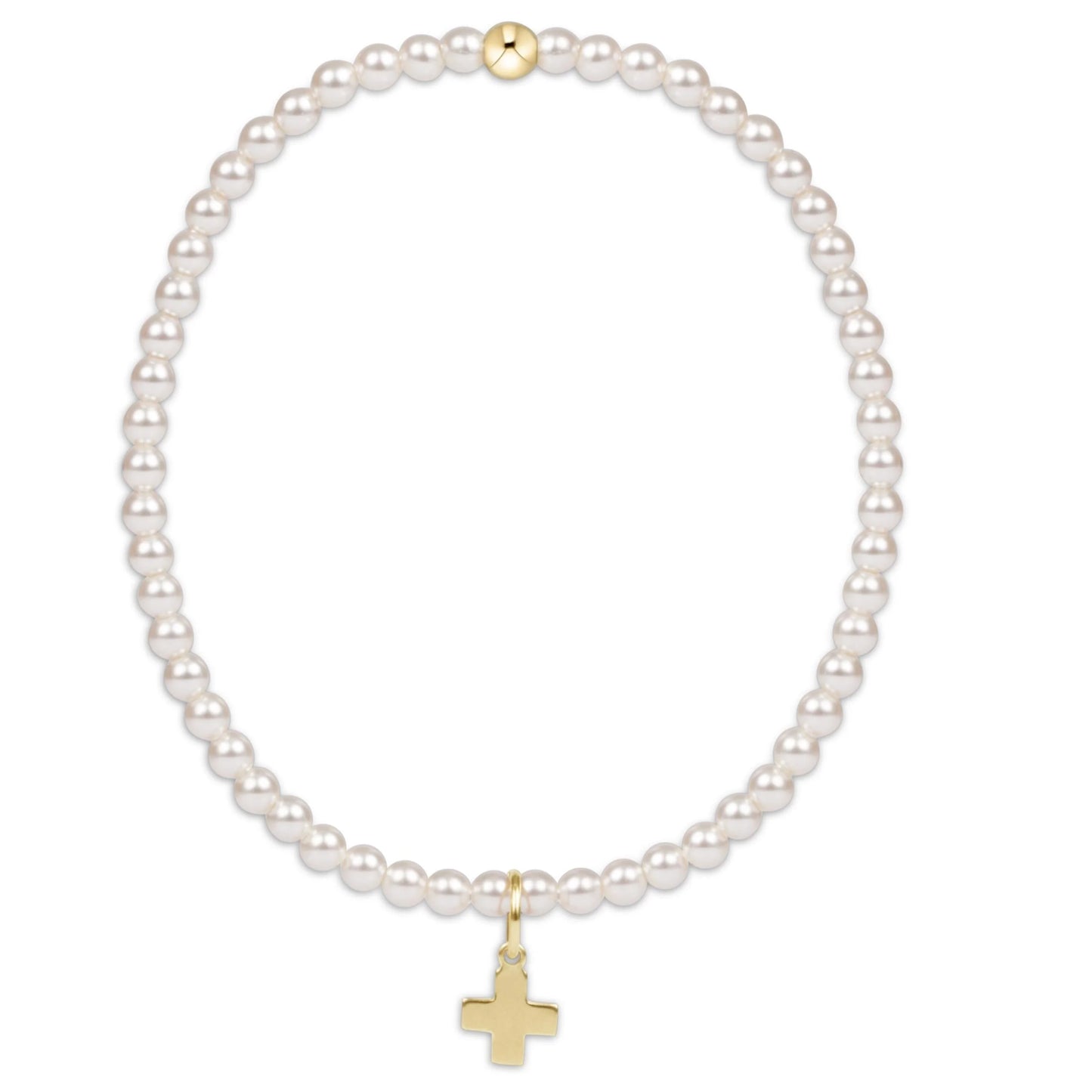 Extend - classic pearl 3mm bead bracelet - signature cross gold charm