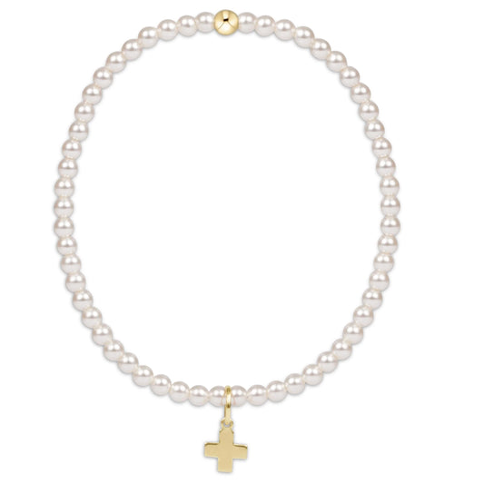 Extend - classic pearl 3mm bead bracelet - signature cross gold charm