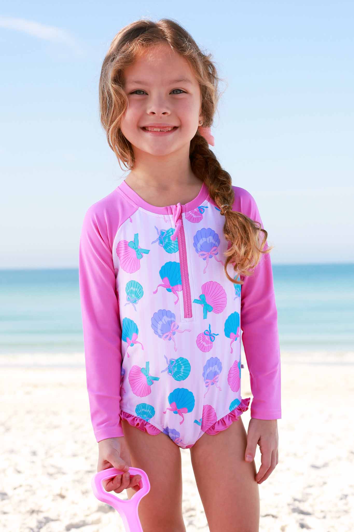 Long Sleeve Rash Guard with Front Zipper | Seaside Sweetie: 2T