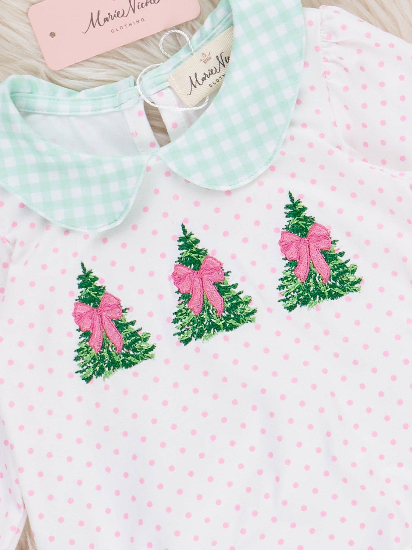 Polka Dottie Christmas Tree Embroidered Bubble Romper: 18/24MOS