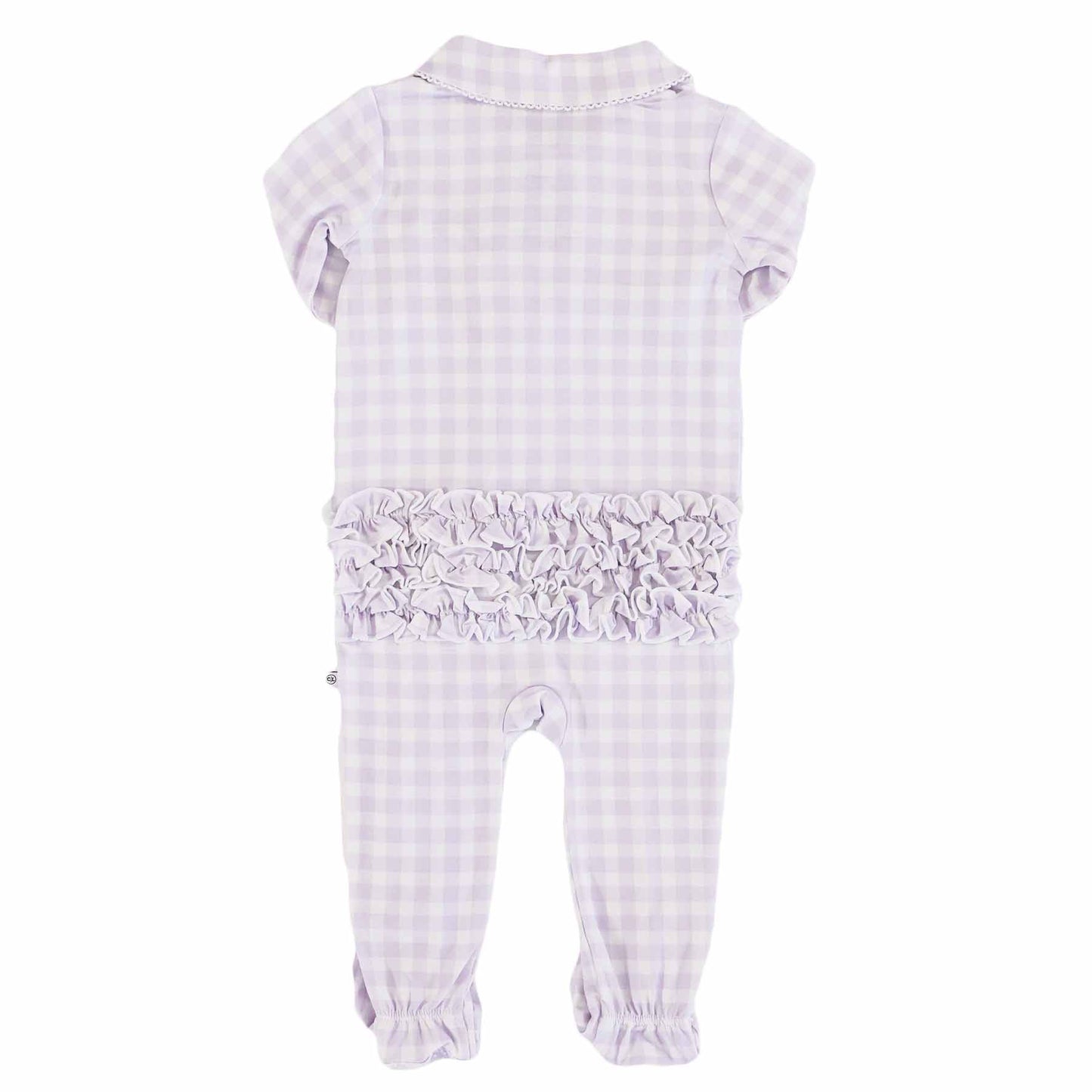 Peter Pan Collar Ruffle Zipper Footie: Rosy Gingham / Non-Personalized / 0-3 months