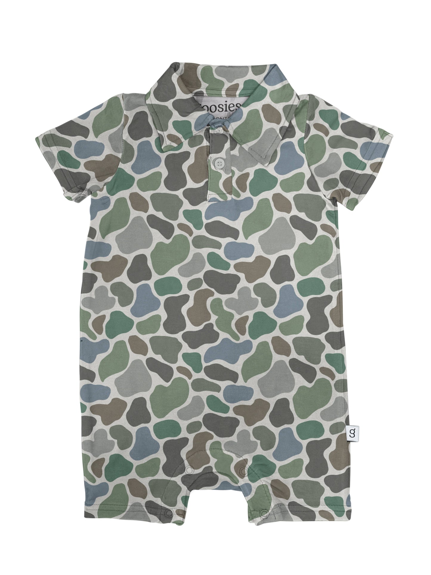Pebble Camo - SS Polo Romper: 0-3M