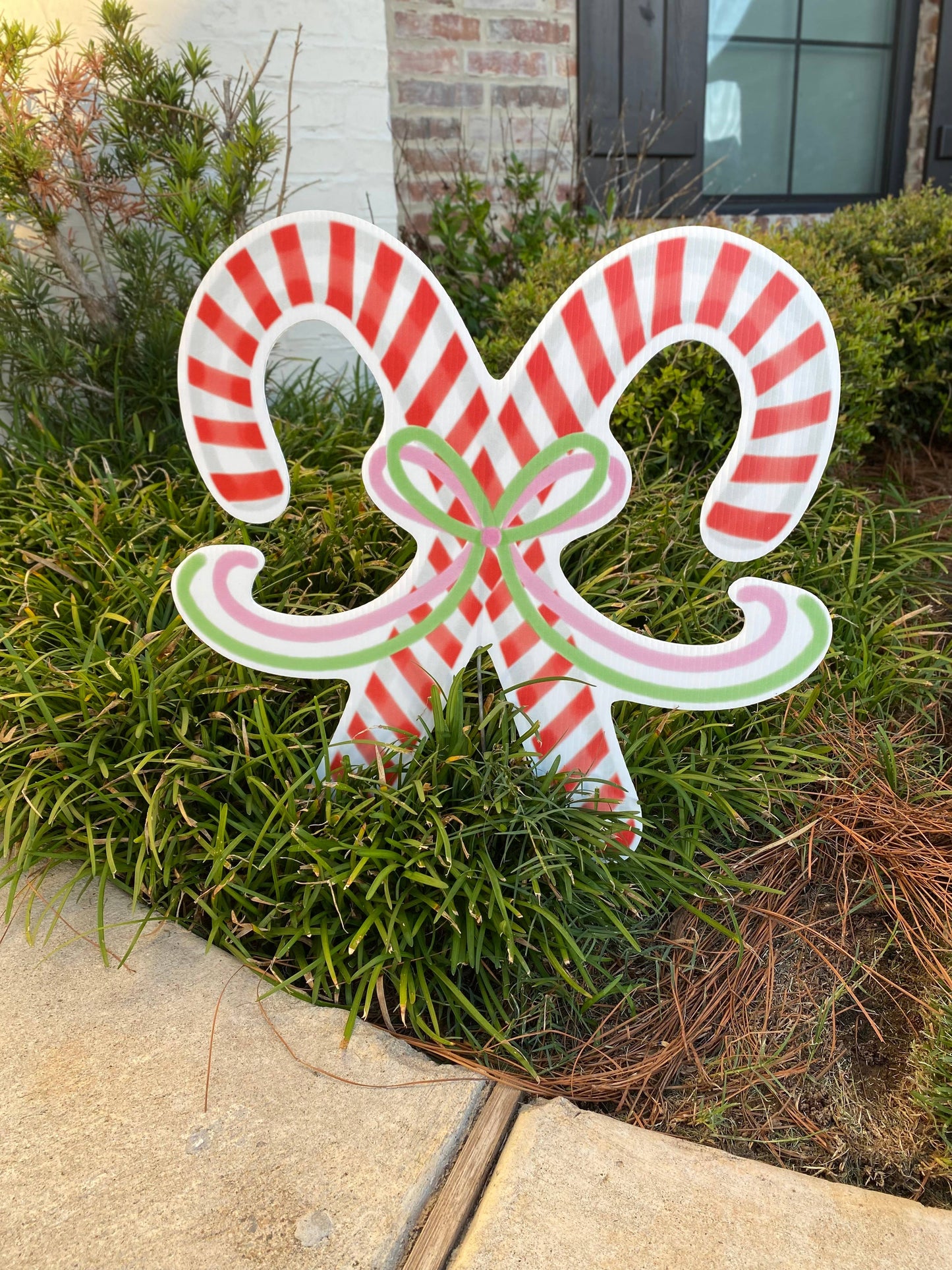Green & Pink Bow Candy Cane  : Yard Sign