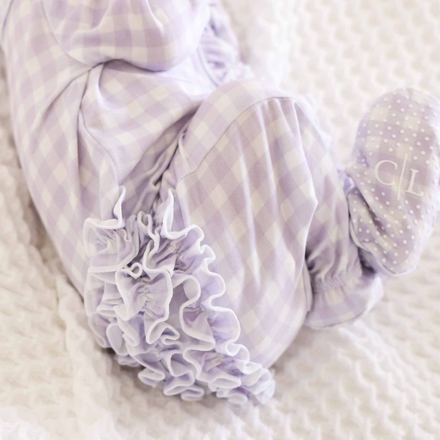 Peter Pan Collar Ruffle Zipper Footie: Rosy Gingham / Non-Personalized / 0-3 months