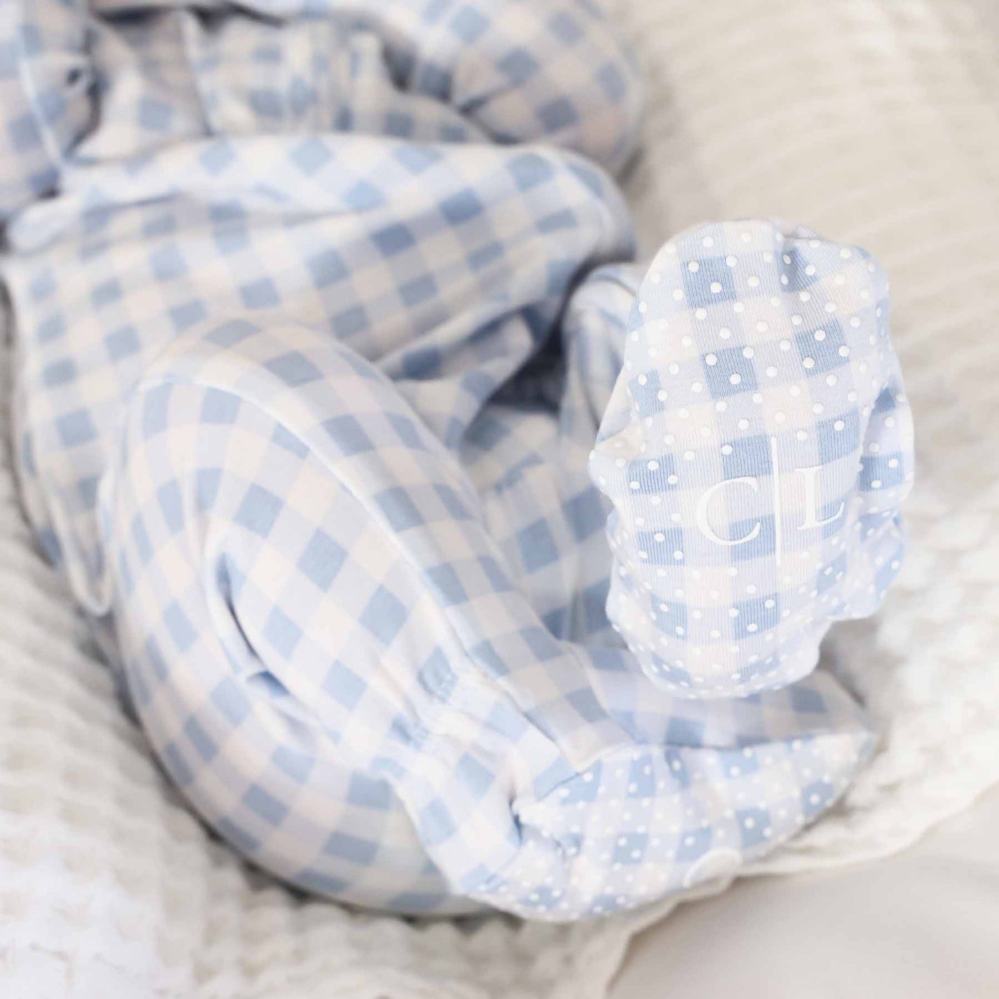 Peter Pan Collar Zipper Footie | Dusty Blue Gingham: Dusty Blue Gingham / Non-Personalized / 0-3 months