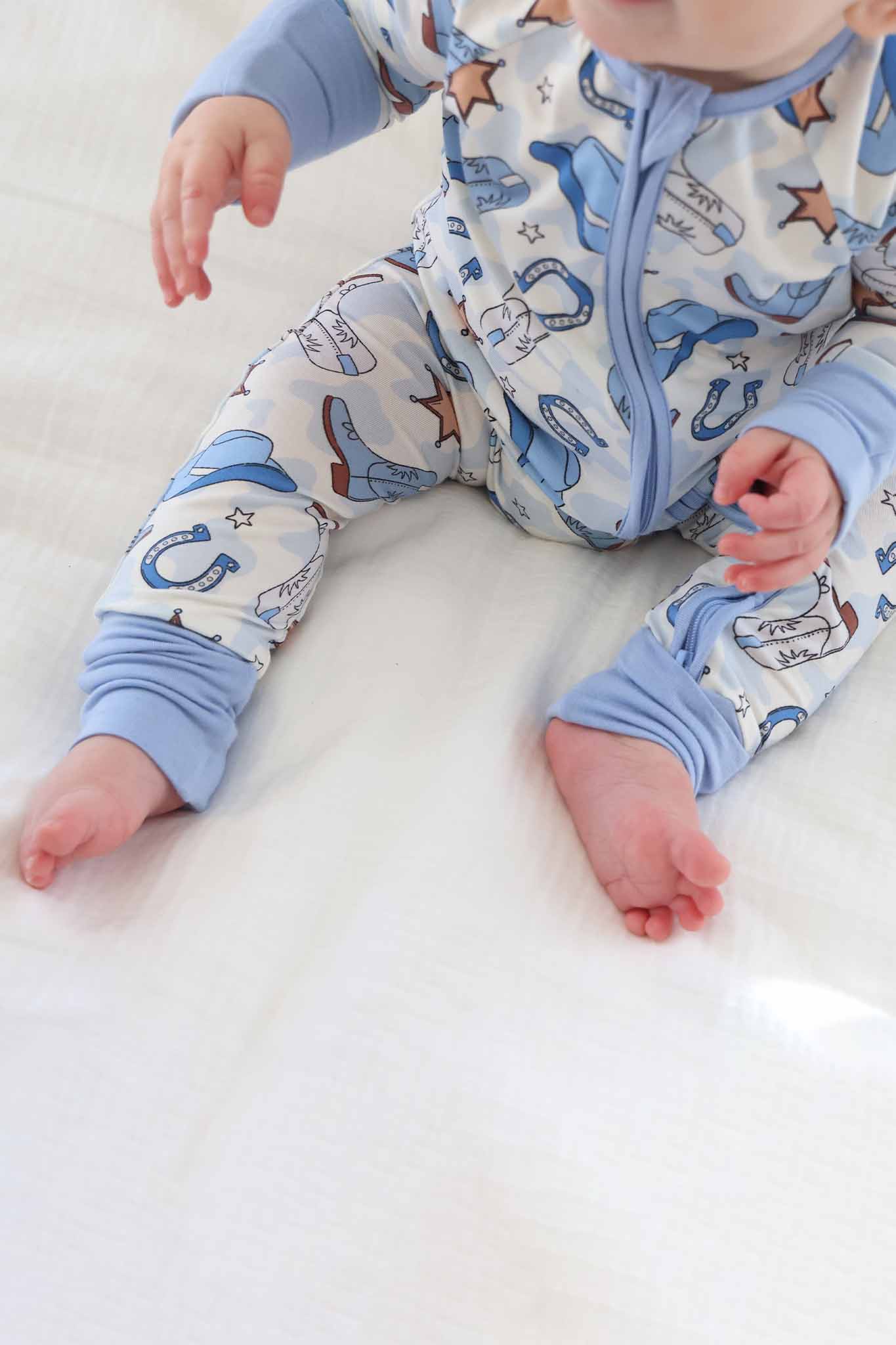 Rodeo Dreams Convertible Zip Romper | Blue: 0-3 months