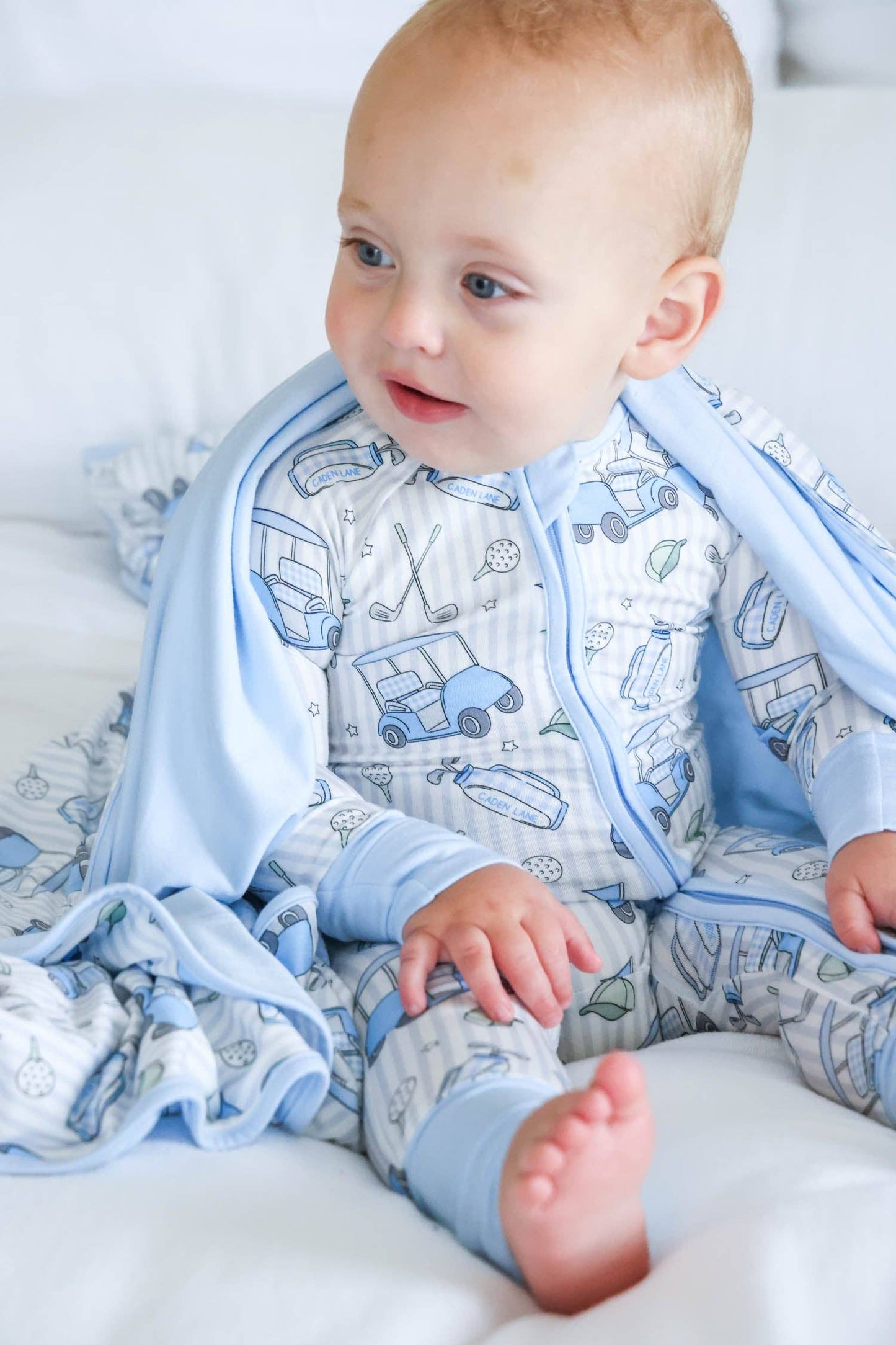 Convertible Zip Romper | Caddie Crew Blue: 0-3 months
