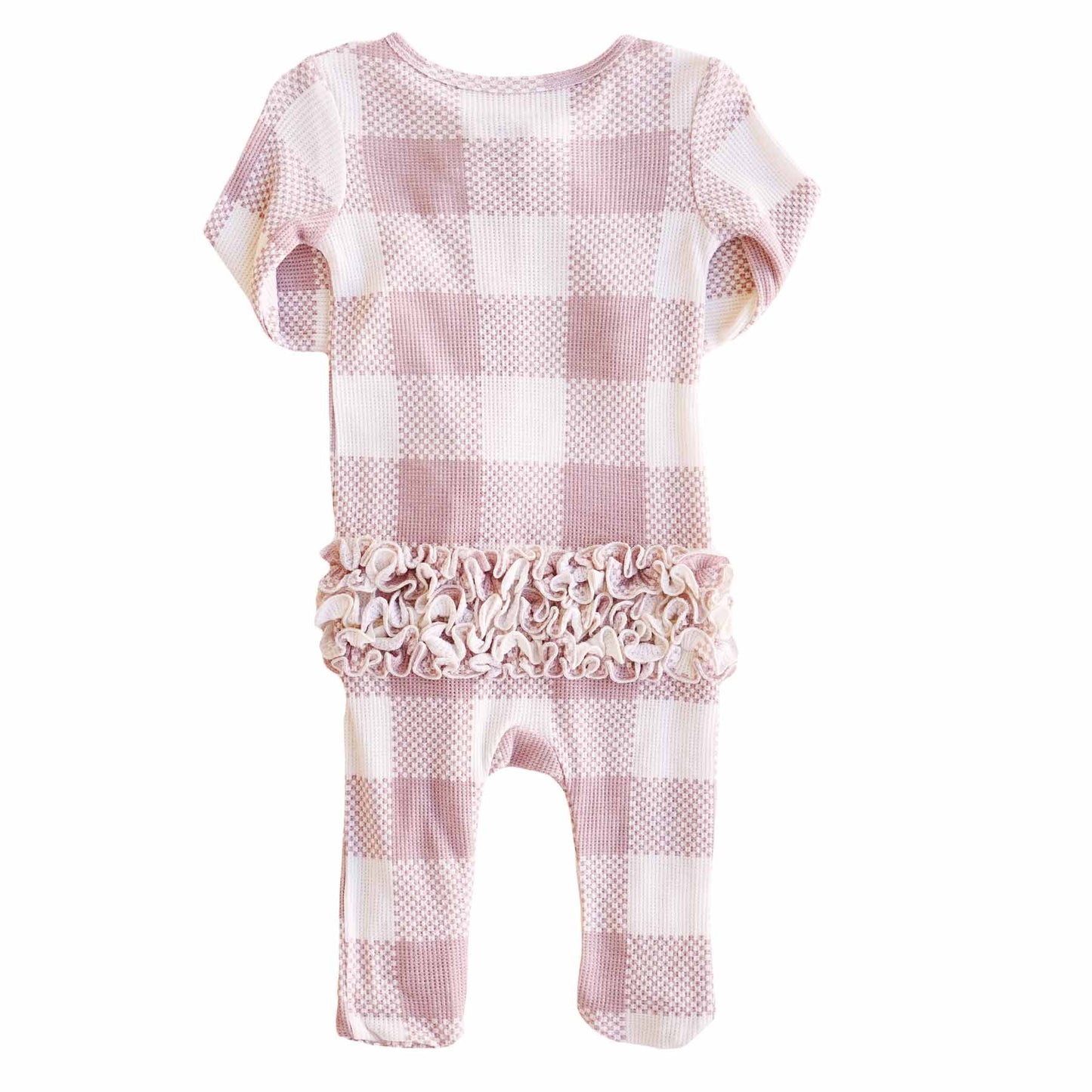 Big Check Bamboo Waffle Zipper Ruffle Footie | Rosy: Newborn