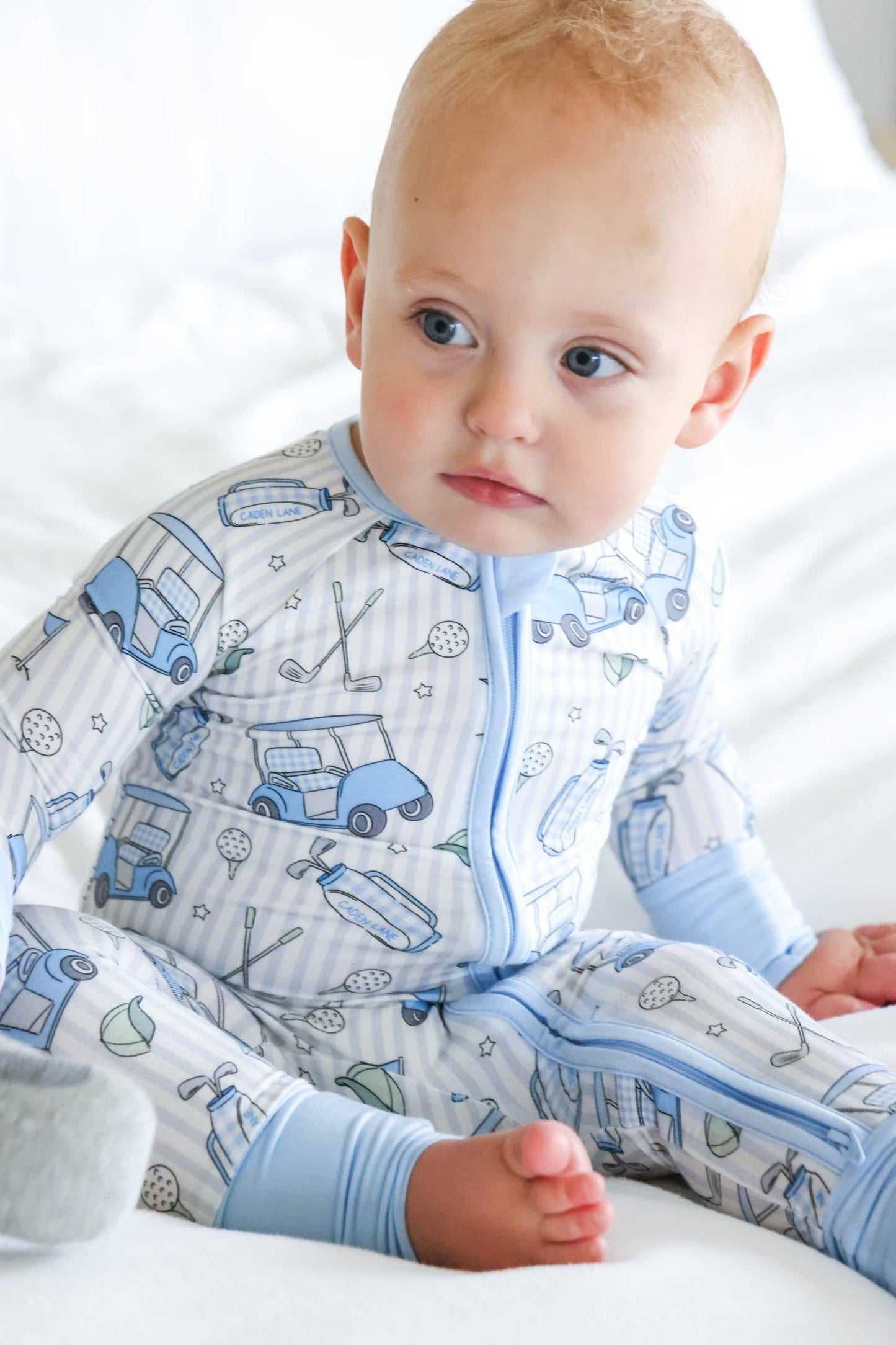 Convertible Zip Romper | Caddie Crew Blue: 0-3 months