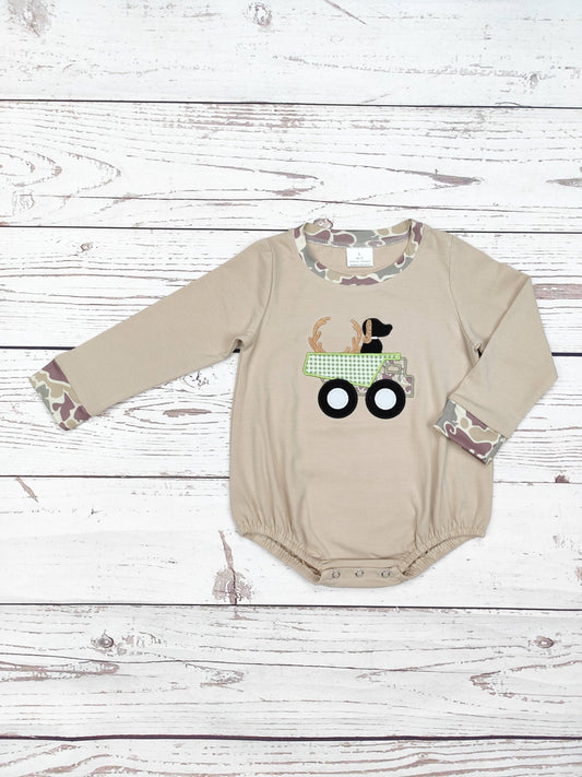 Boy Camouflage Dog Appliqué Bubble: 0-3M