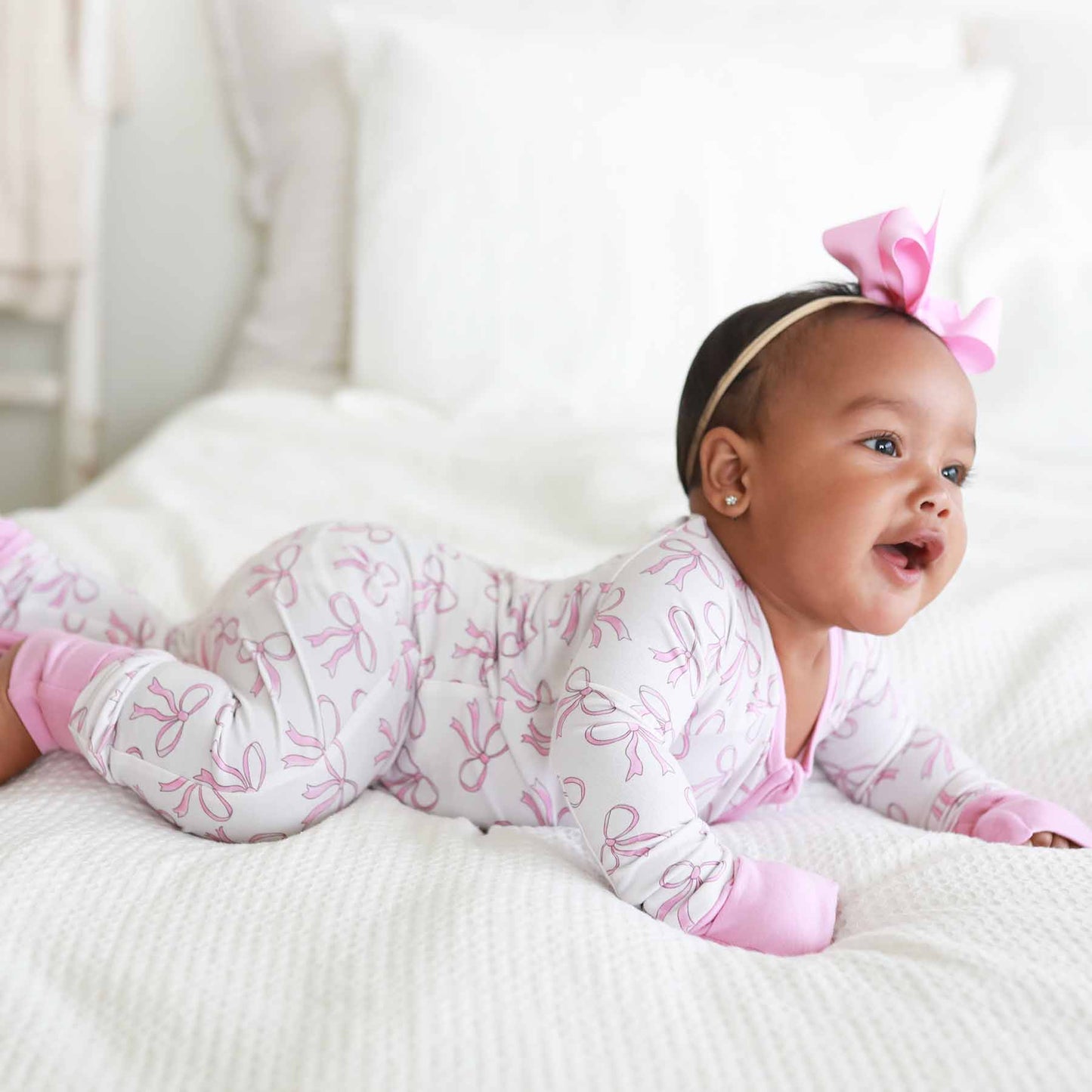 Blushing Bows Convertible Zip Romper: 0-3 months