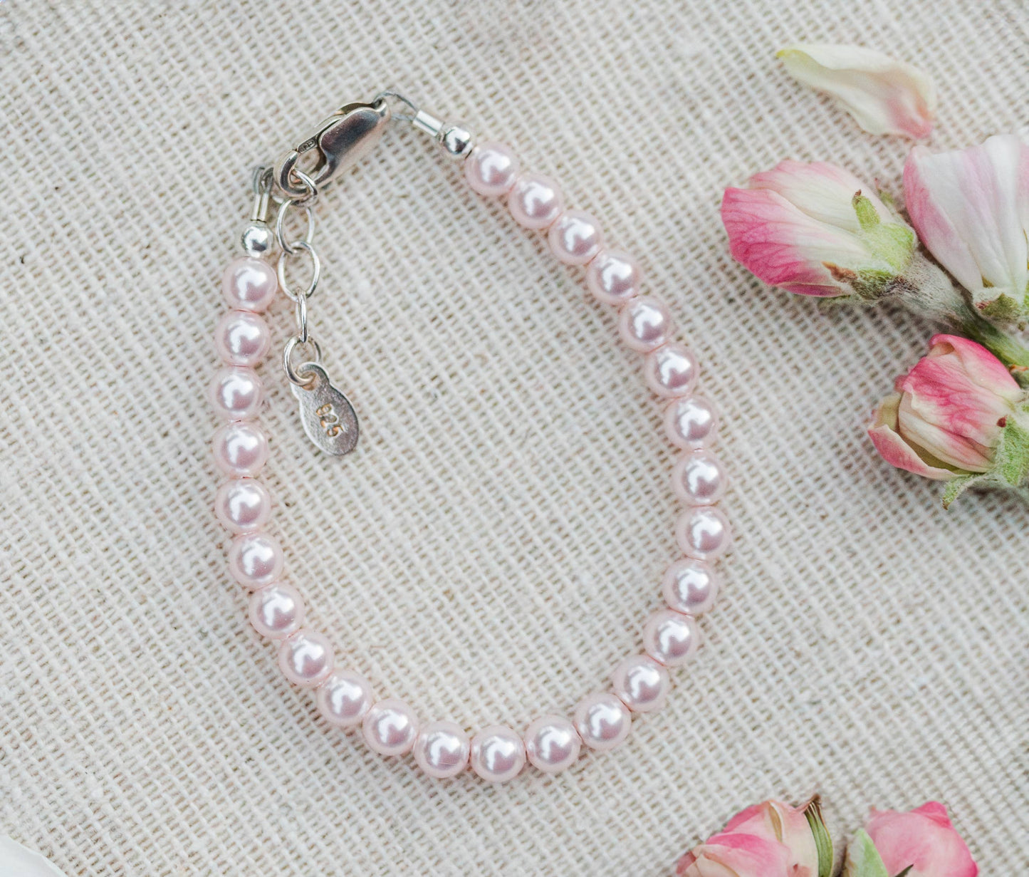 Sterling Silver Pink Pearl Baby Girl & Children's Bracelet: Small 0-12m