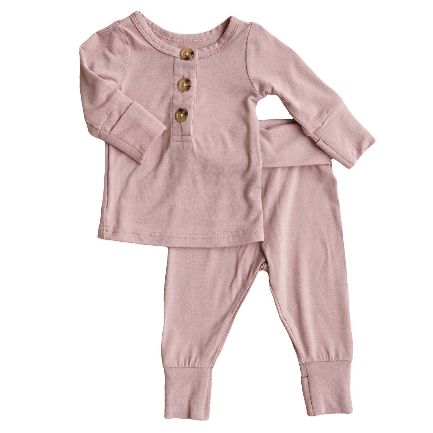 2pc Bamboo Button Top & Bottom | Mulberry: NB-3 months