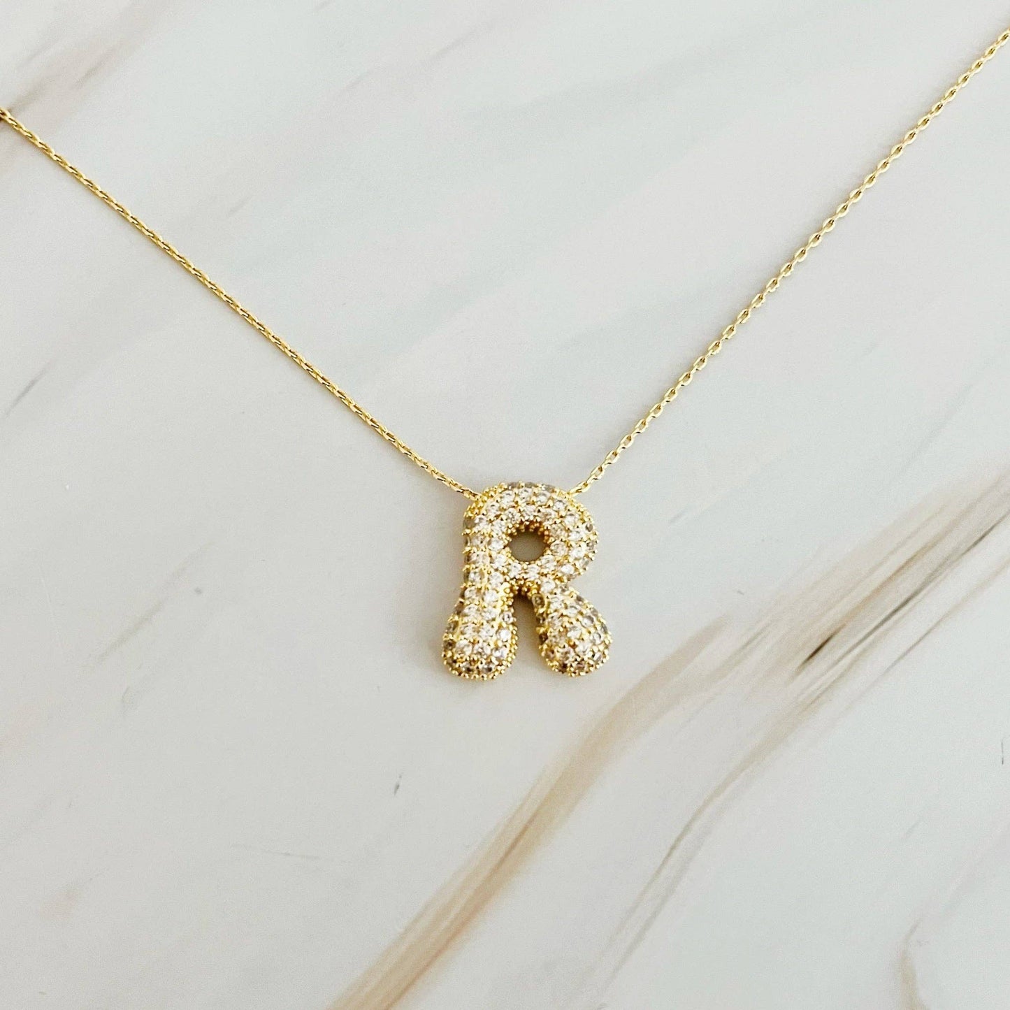 Crystal Bubble Initial Necklace: G