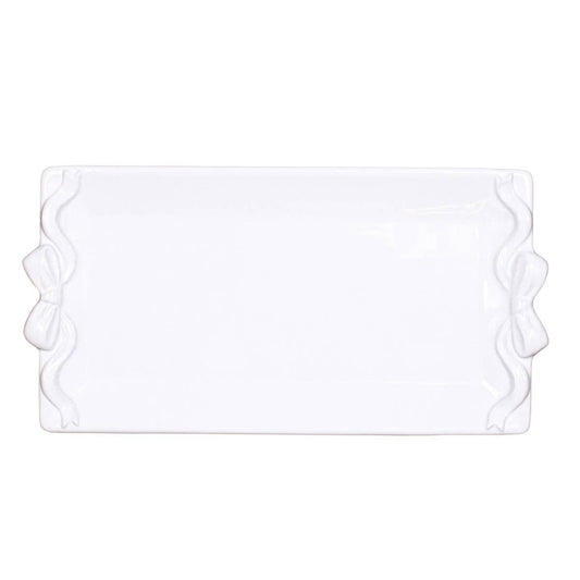 Bow Embossed Rectangle Platter   White   12x6.5