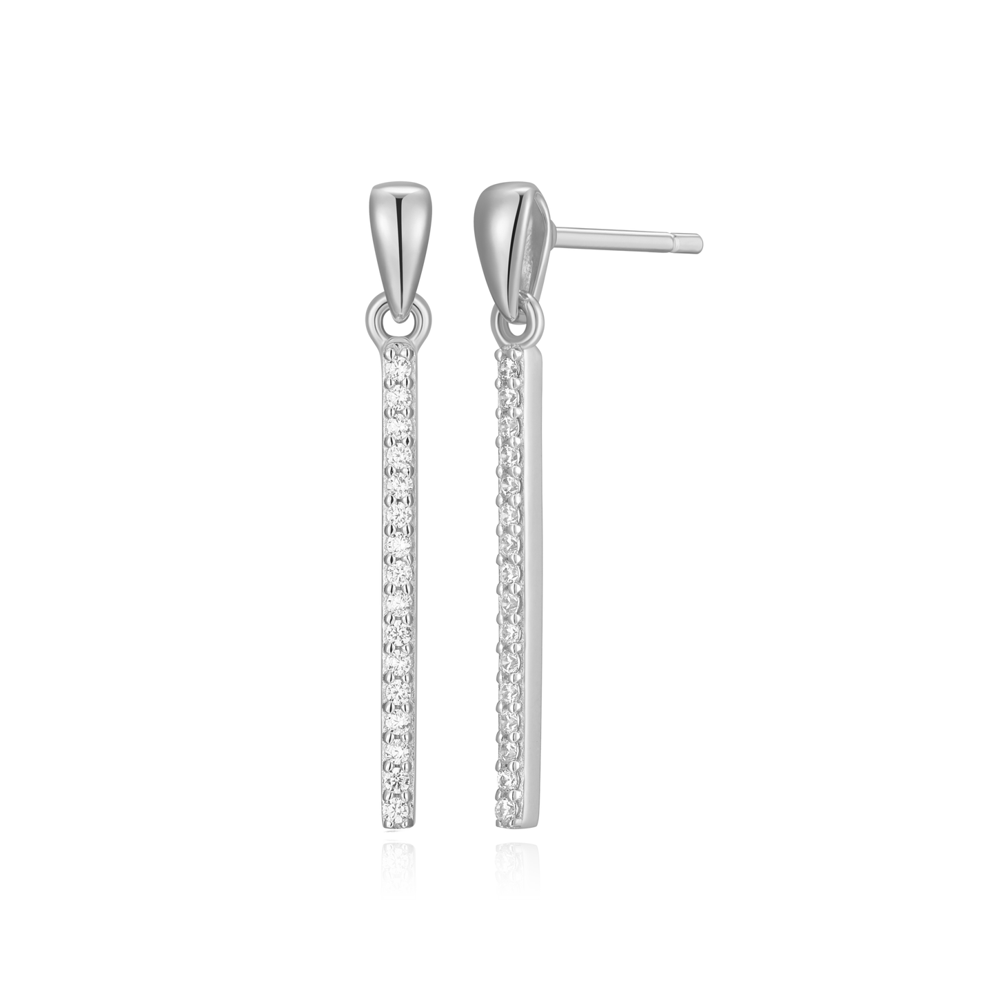 Bar Drop Stud Earrings in Rhodium Plated