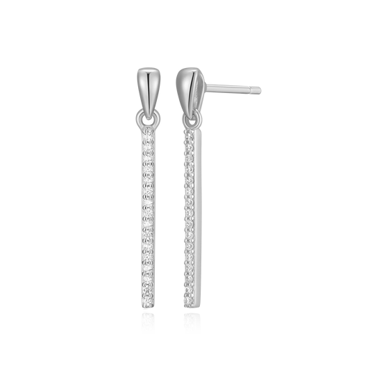 Bar Drop Stud Earrings in Rhodium Plated