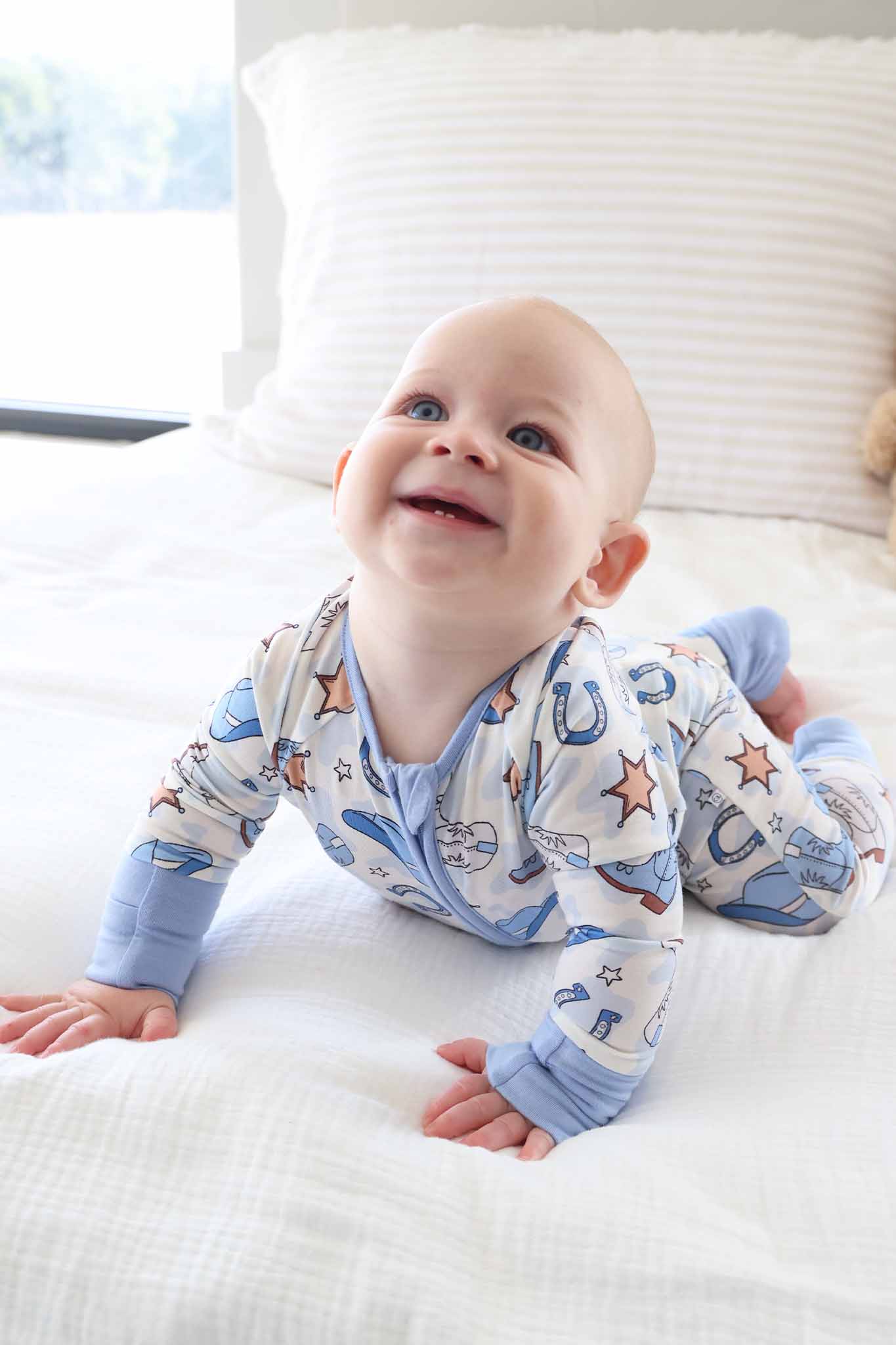 Rodeo Dreams Convertible Zip Romper | Blue: 0-3 months
