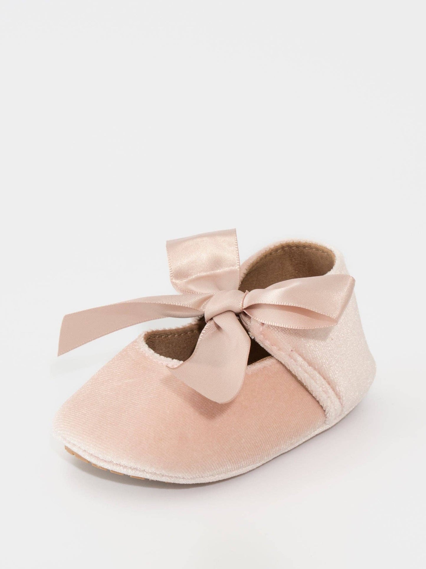 Velvet Ribbon Bow Baby Shoe Ballerina Pink: 0/6MOS