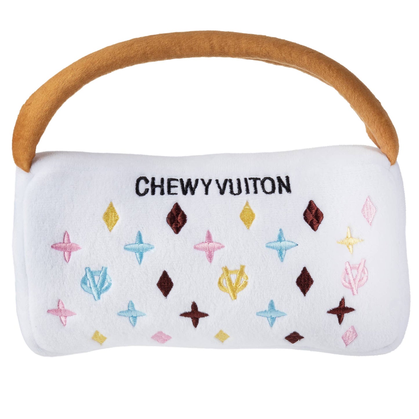White Chewy Vuiton Purses Squeaker Dog Toy: Large