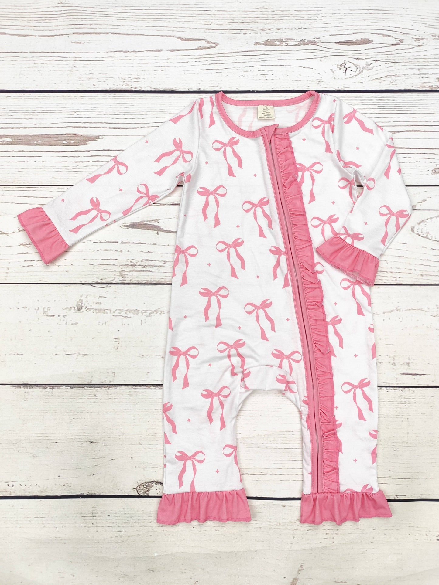 Baby Girl Bow Printed Zip Sleeper: 0-3M