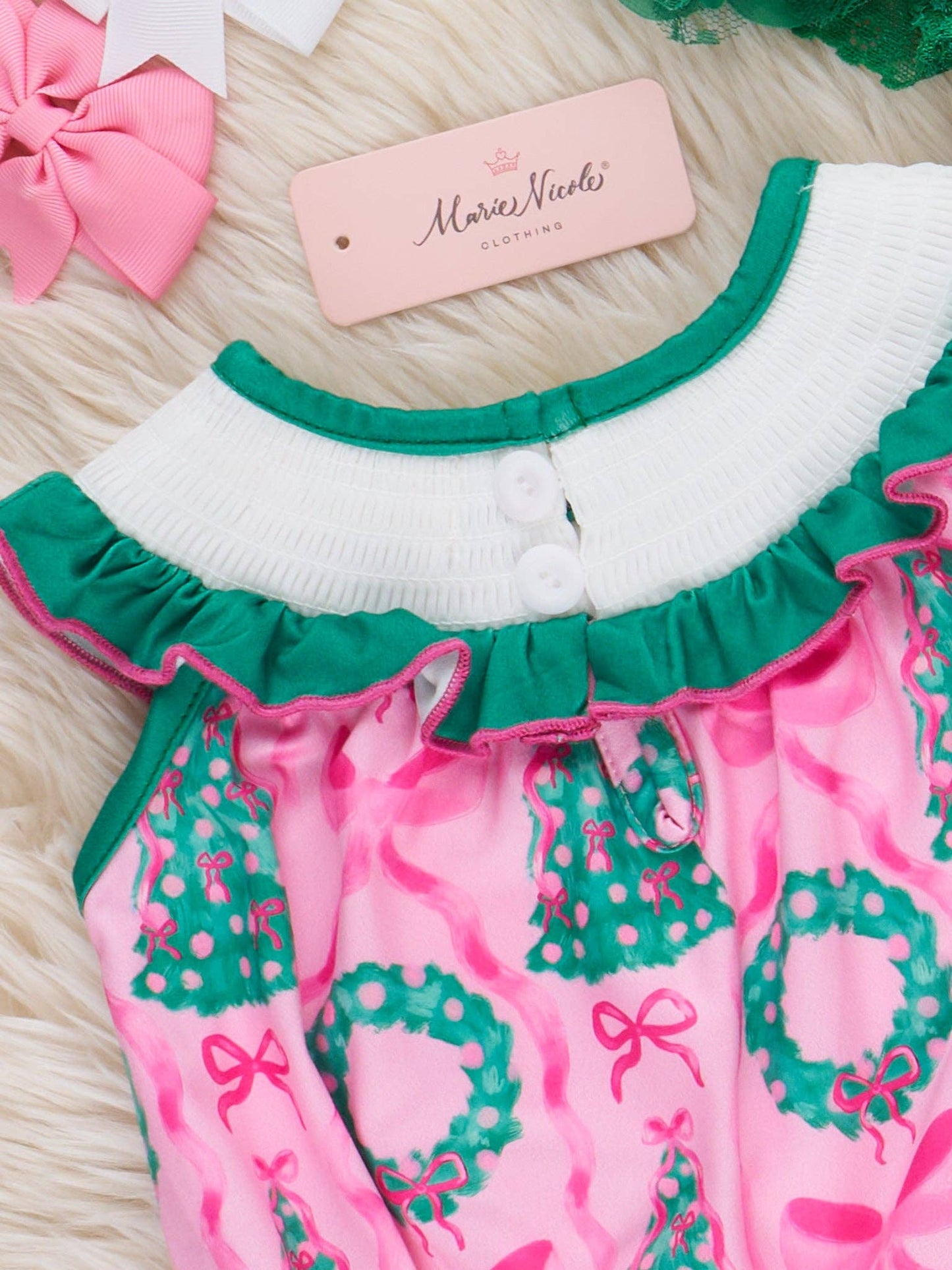 Wreath & Trees Holiday Bubble Romper: 18/24MOS