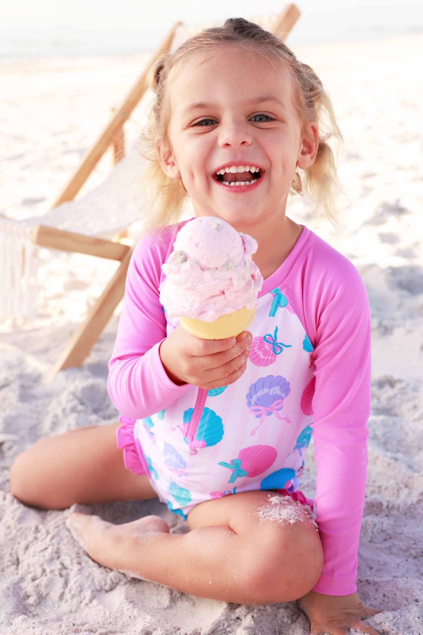 Long Sleeve Rash Guard with Front Zipper | Seaside Sweetie: 3T