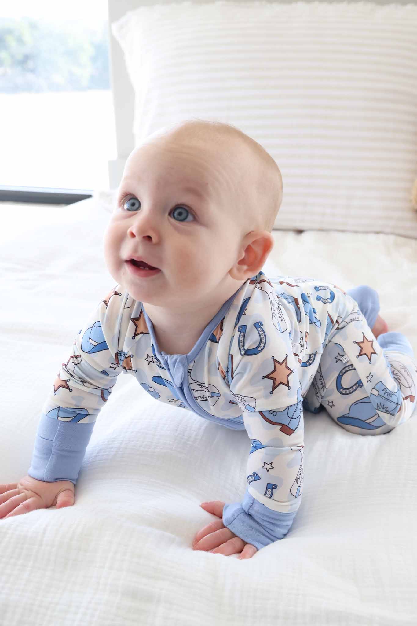 Rodeo Dreams Convertible Zip Romper | Blue: 0-3 months