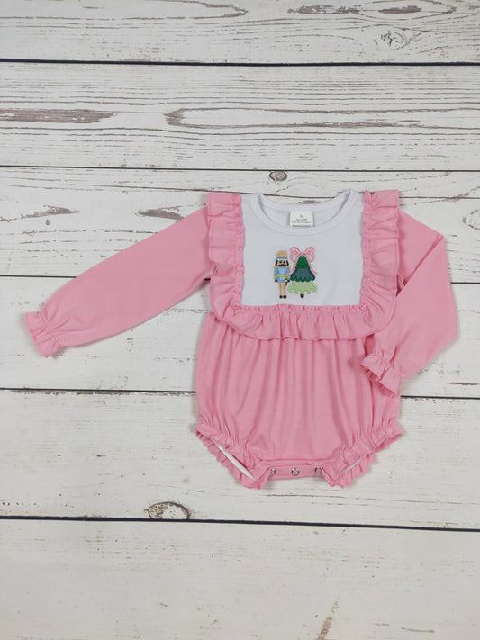 Pink Christmas Tree Appliqué Bubble: 0-3M