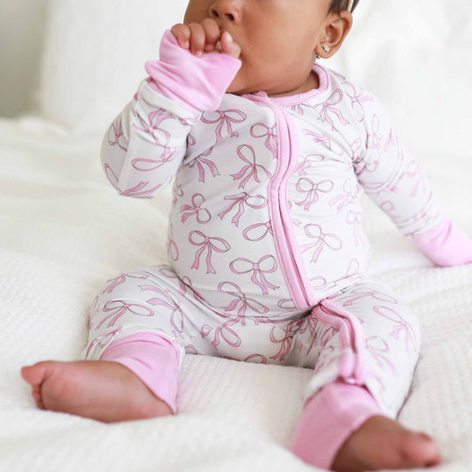 Blushing Bows Convertible Zip Romper: 0-3 months