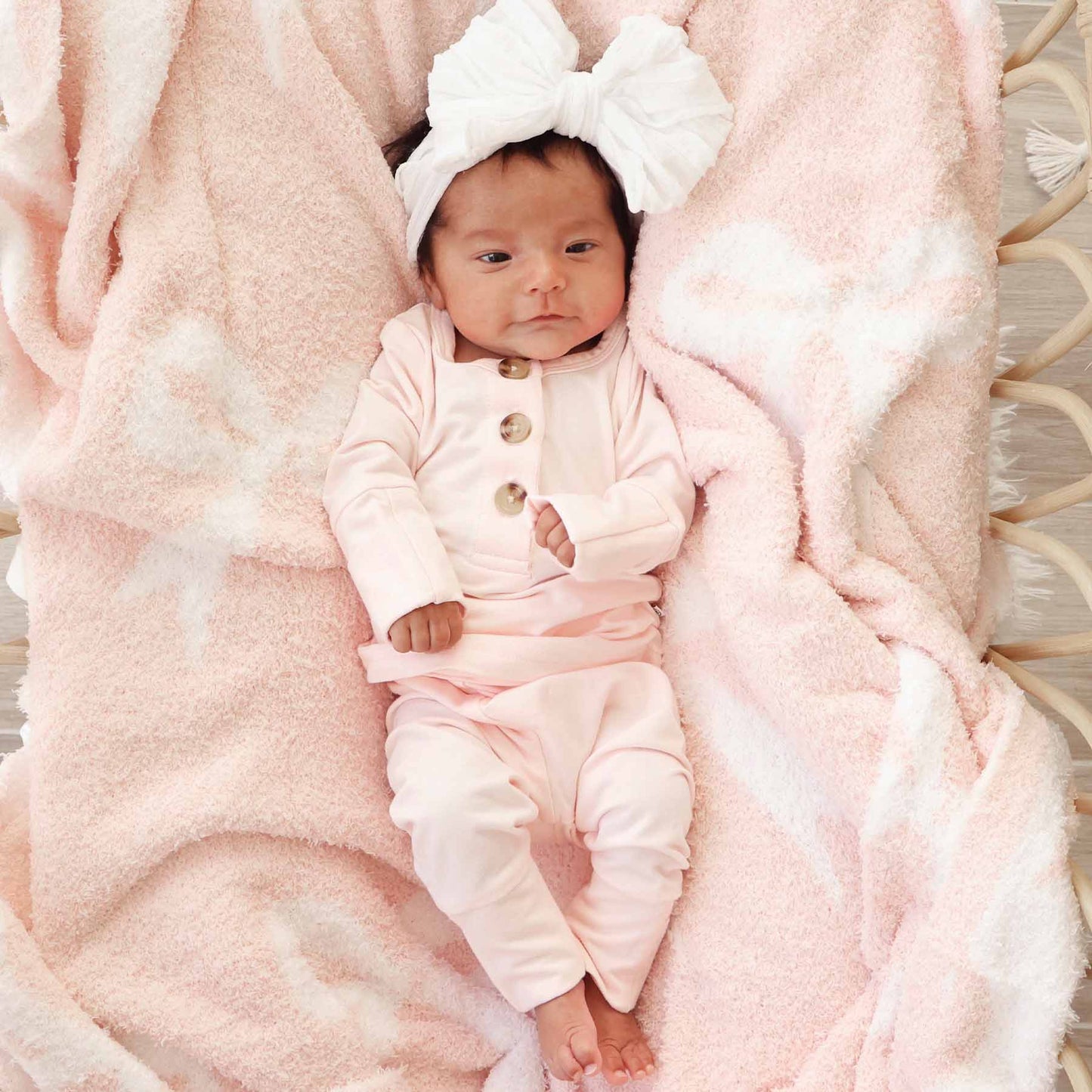 2pc Bamboo Button Top & Bottom | Pearl Pink: NB-3 months