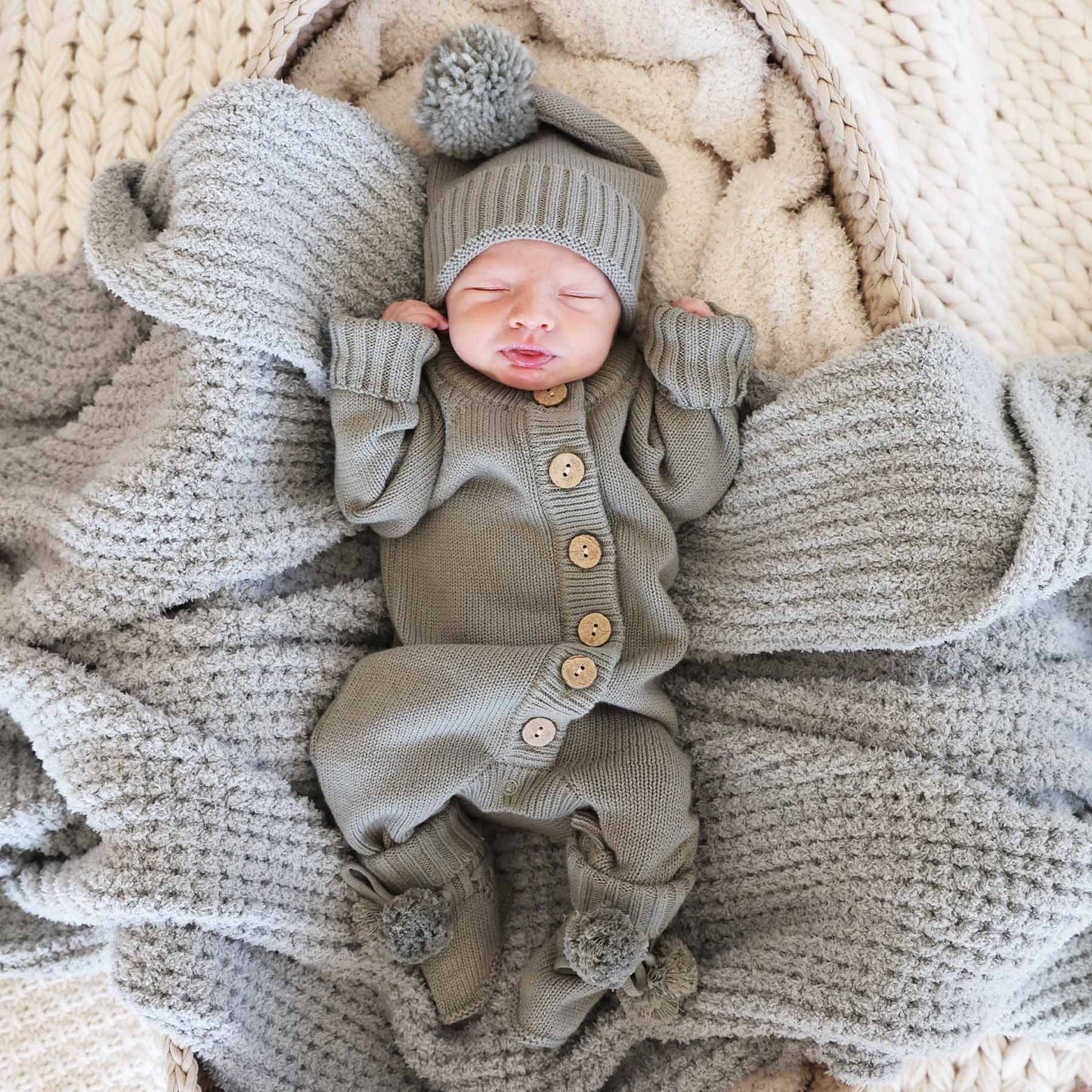 Knit Sweater Button Romper: Smoke / NB