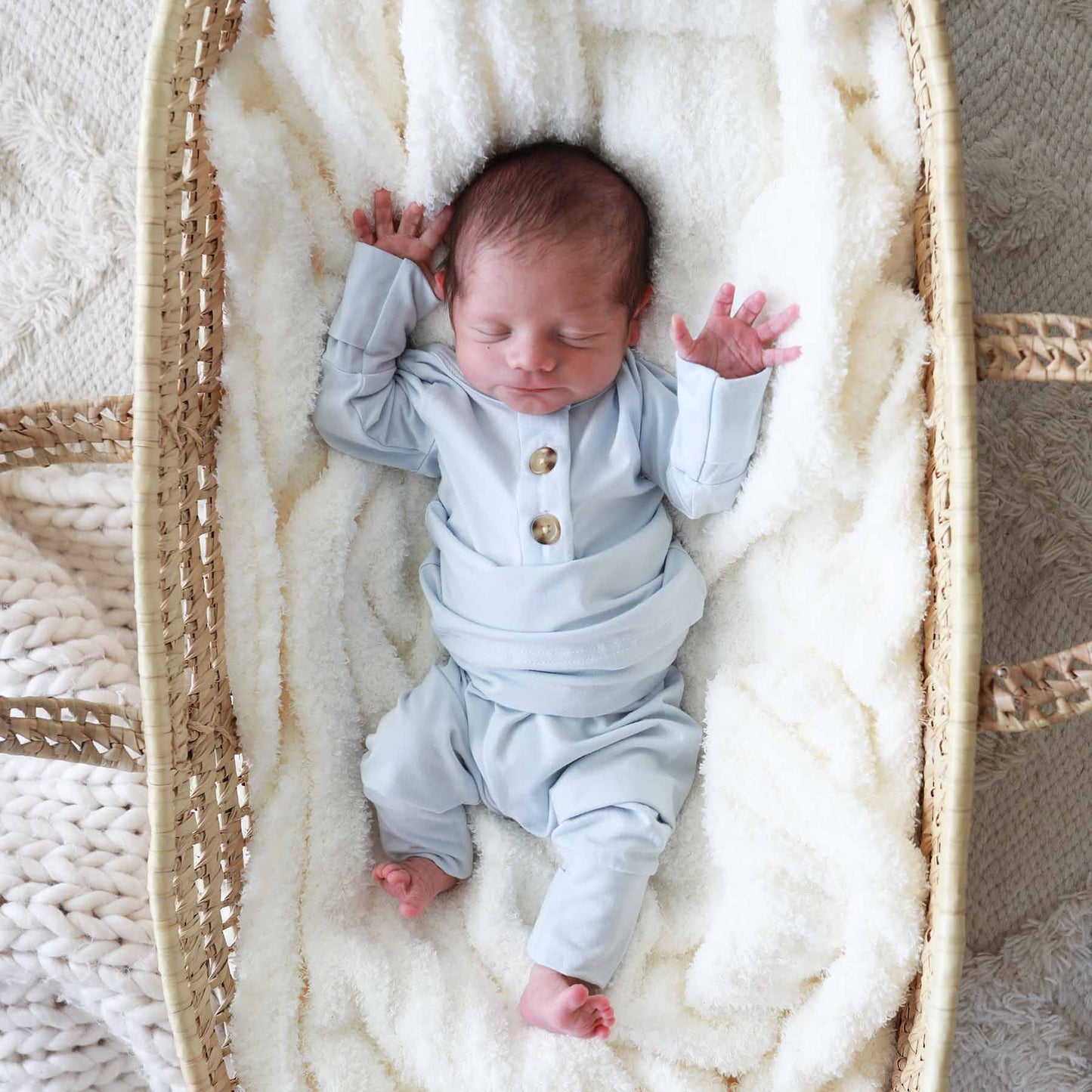 2pc Bamboo Button Top & Bottom | Ice Blue: NB-3 months
