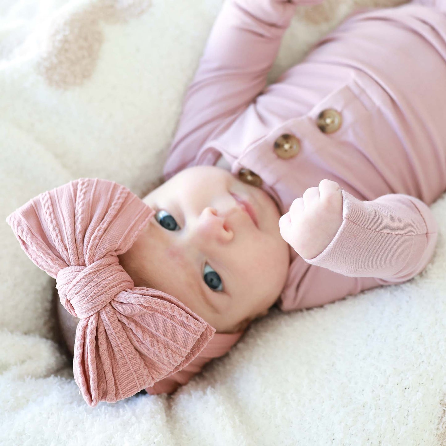 Large Soft Cable Knit Bow: Almond
