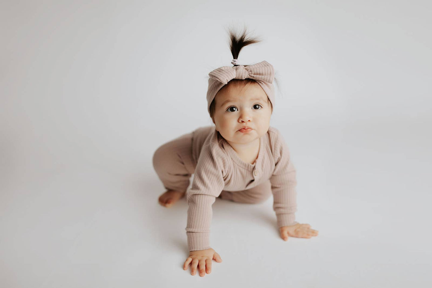 Baby Ribbed Playsuit with Pockets and Bow: Mauve / 3-6 Months