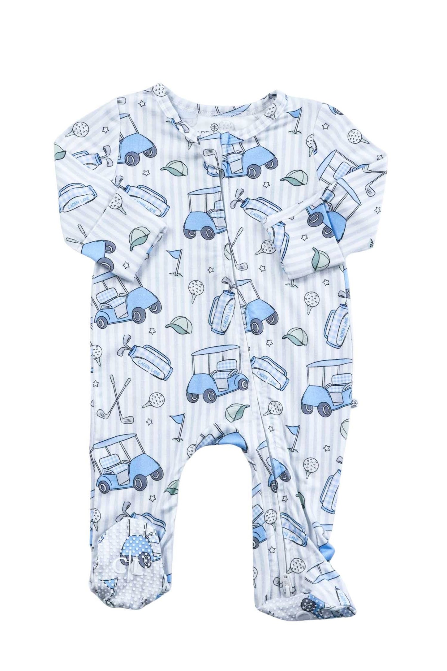 Zipper Footie | Caddie Crew Blue: Newborn
