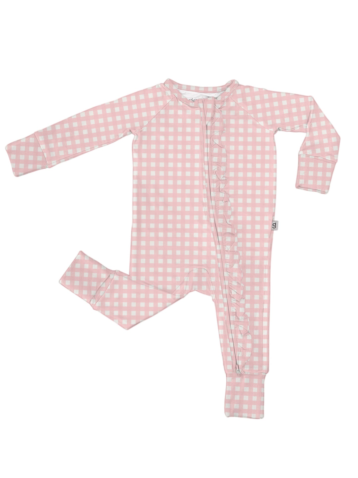 LS Convertible Zip with Ruffles - Cottage Pink Gingham: 0-3 mo