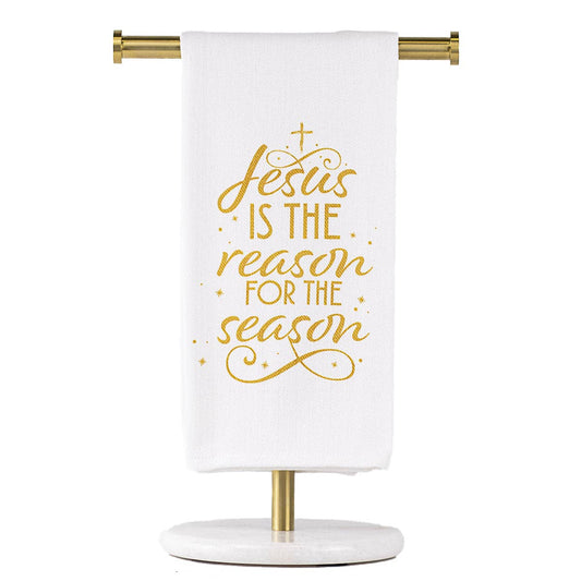 Jesus is the Reason Hand Towel  White/Light Gold   20x28