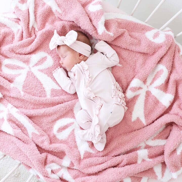 CuddleLane™ Luxe Blankets | Bows: Baby Blanket (40" x 30") / Dark Pink Bows