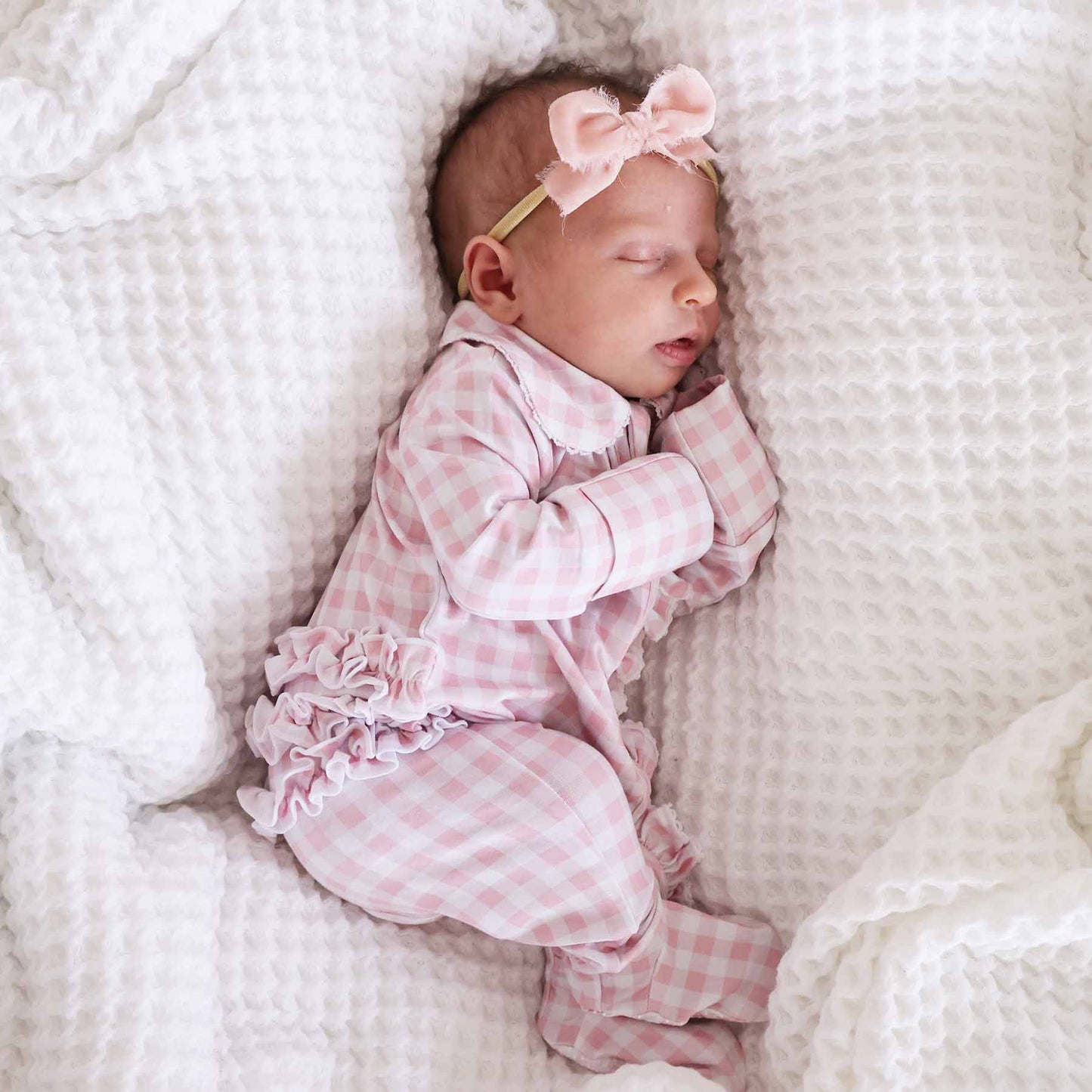 Peter Pan Collar Ruffle Zipper Footie | Rosy Gingham: Rosy Gingham / Non-Personalized / 0-3 months