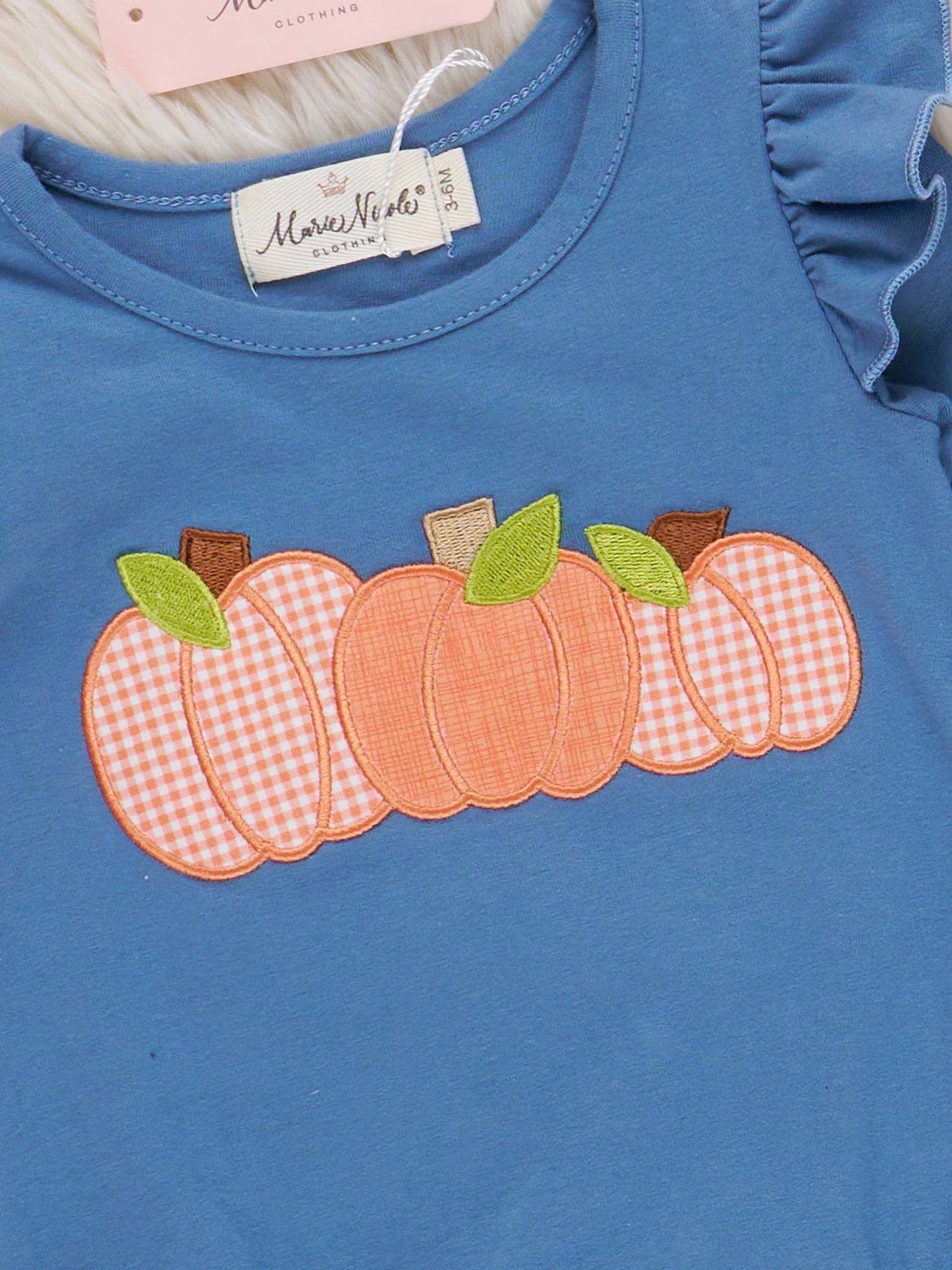 Chilly Pumpkin Picnic Embroidered Ruffle Bubble Romper: 0/3MOS