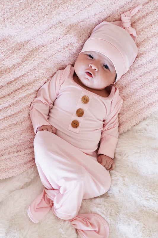 Baby Pink Newborn Baby Knot Gown & Hat Set