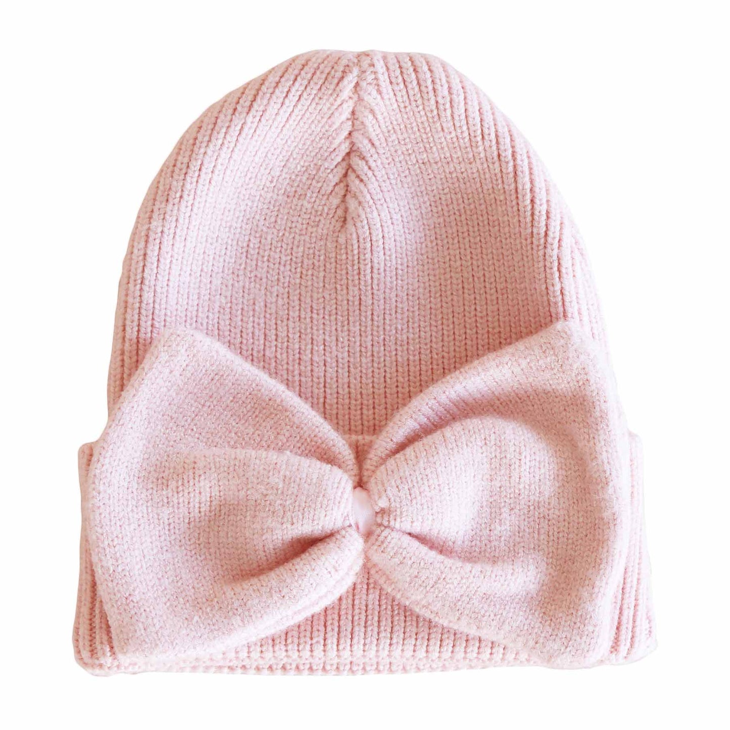 Knit Newborn Bow Beanies: Baby Pink