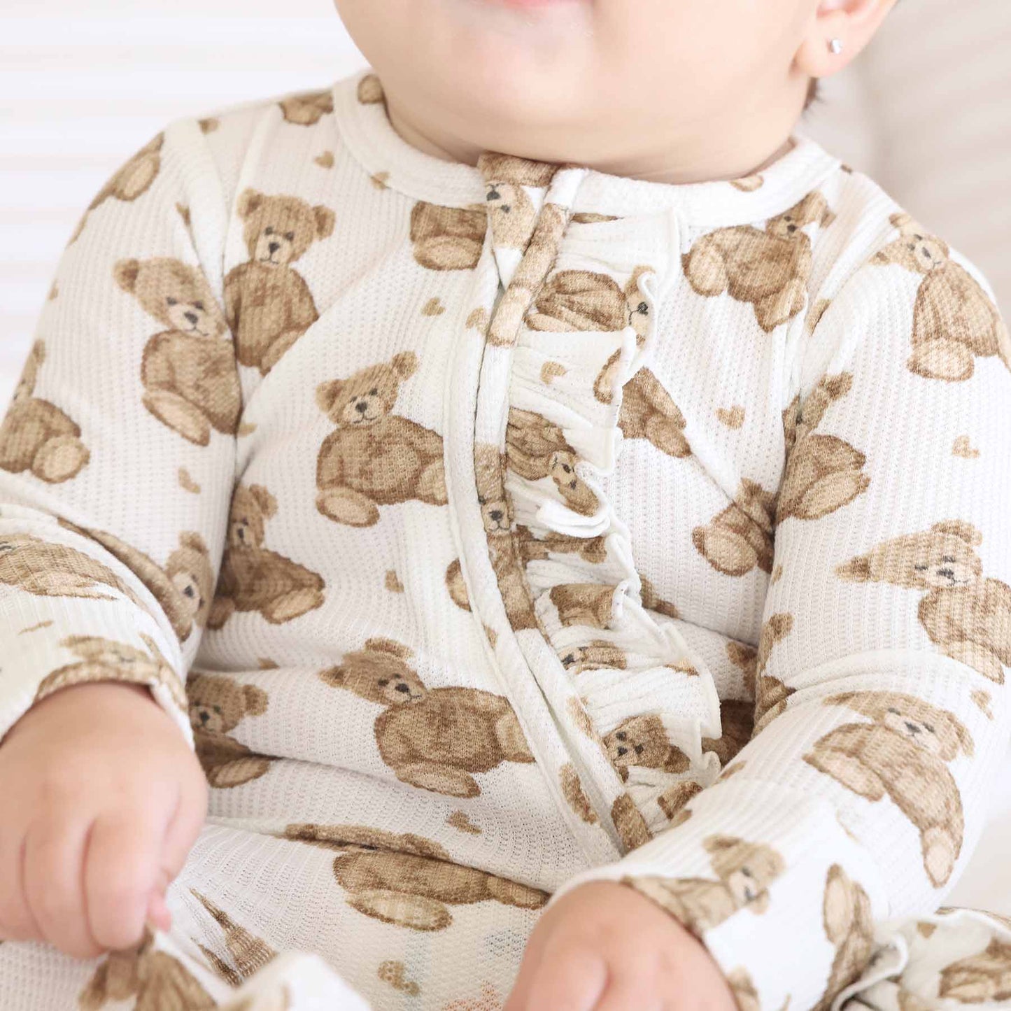 Beary Sweet Bamboo Waffle Zipper Ruffle Footie: 0-3 months