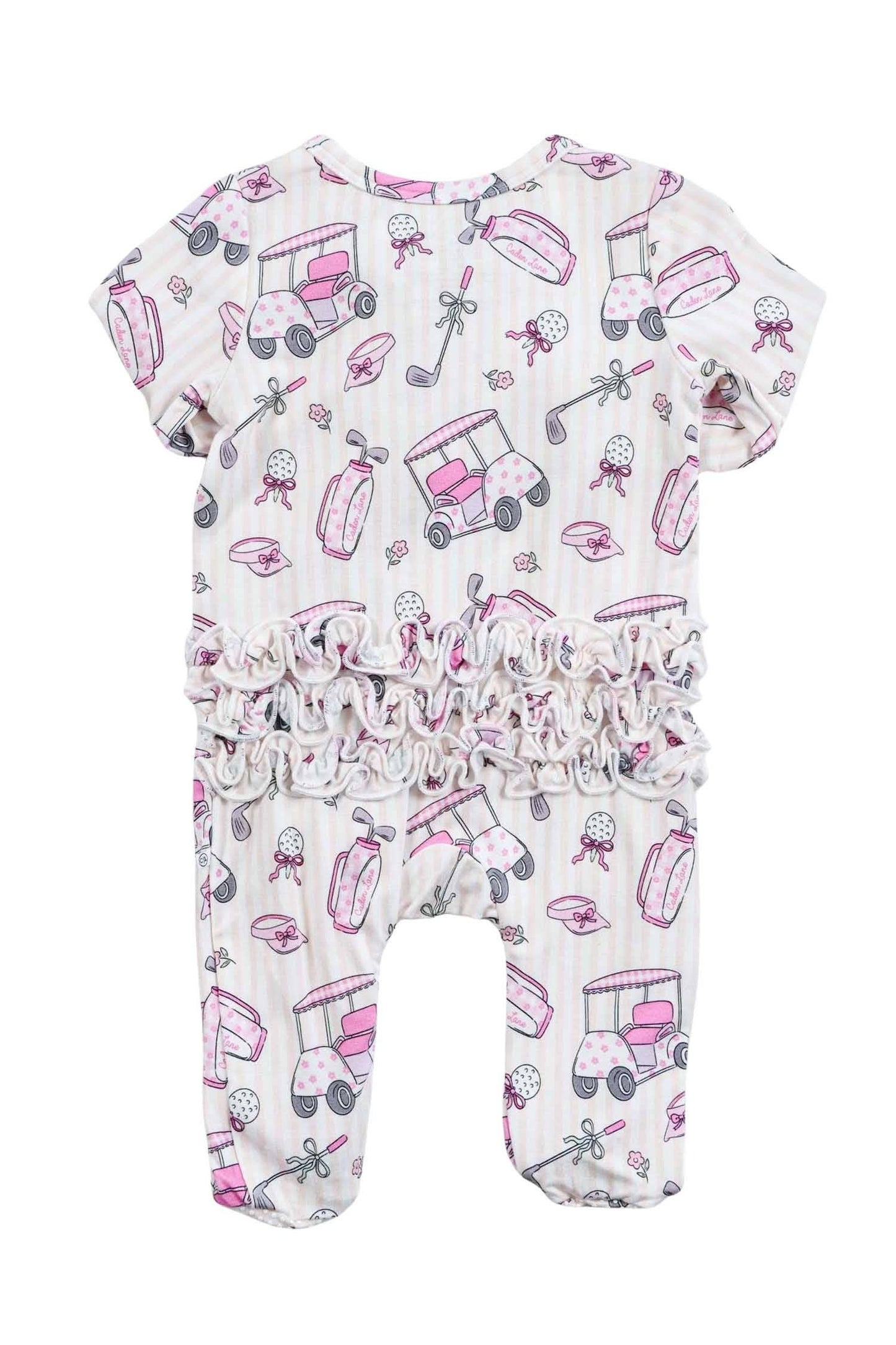 Ruffle Bamboo Zipper Footie | Caddie Crew Pink: Newborn
