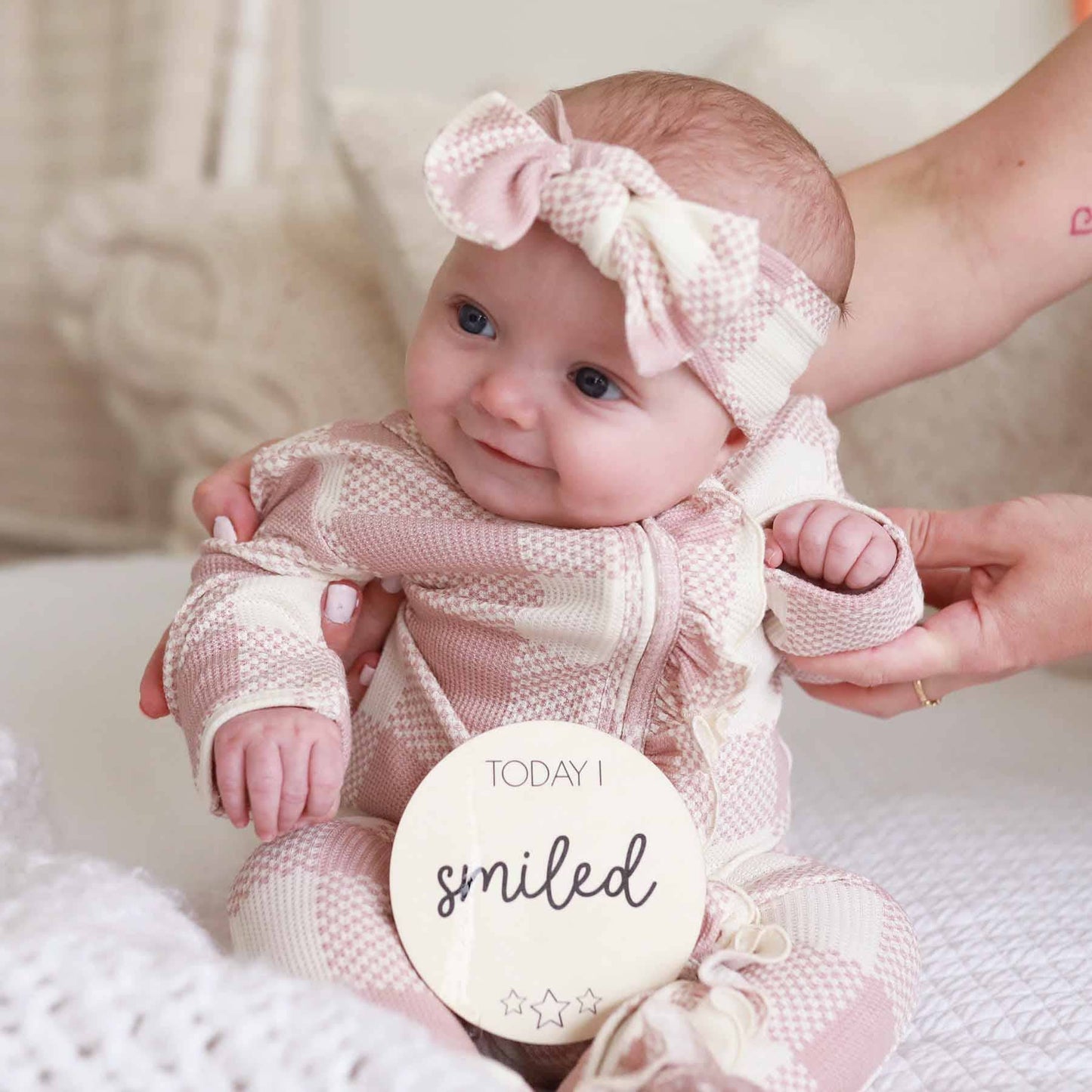 Big Check Bamboo Waffle Zipper Ruffle Footie | Rosy: Newborn