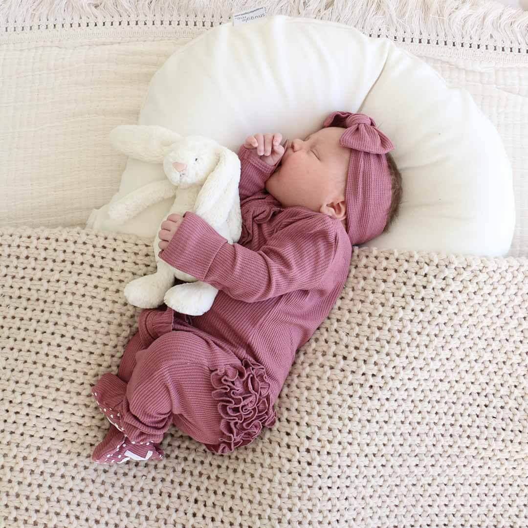 Boysenberry Bamboo Waffle Zipper Ruffle Footie: 0-3 months