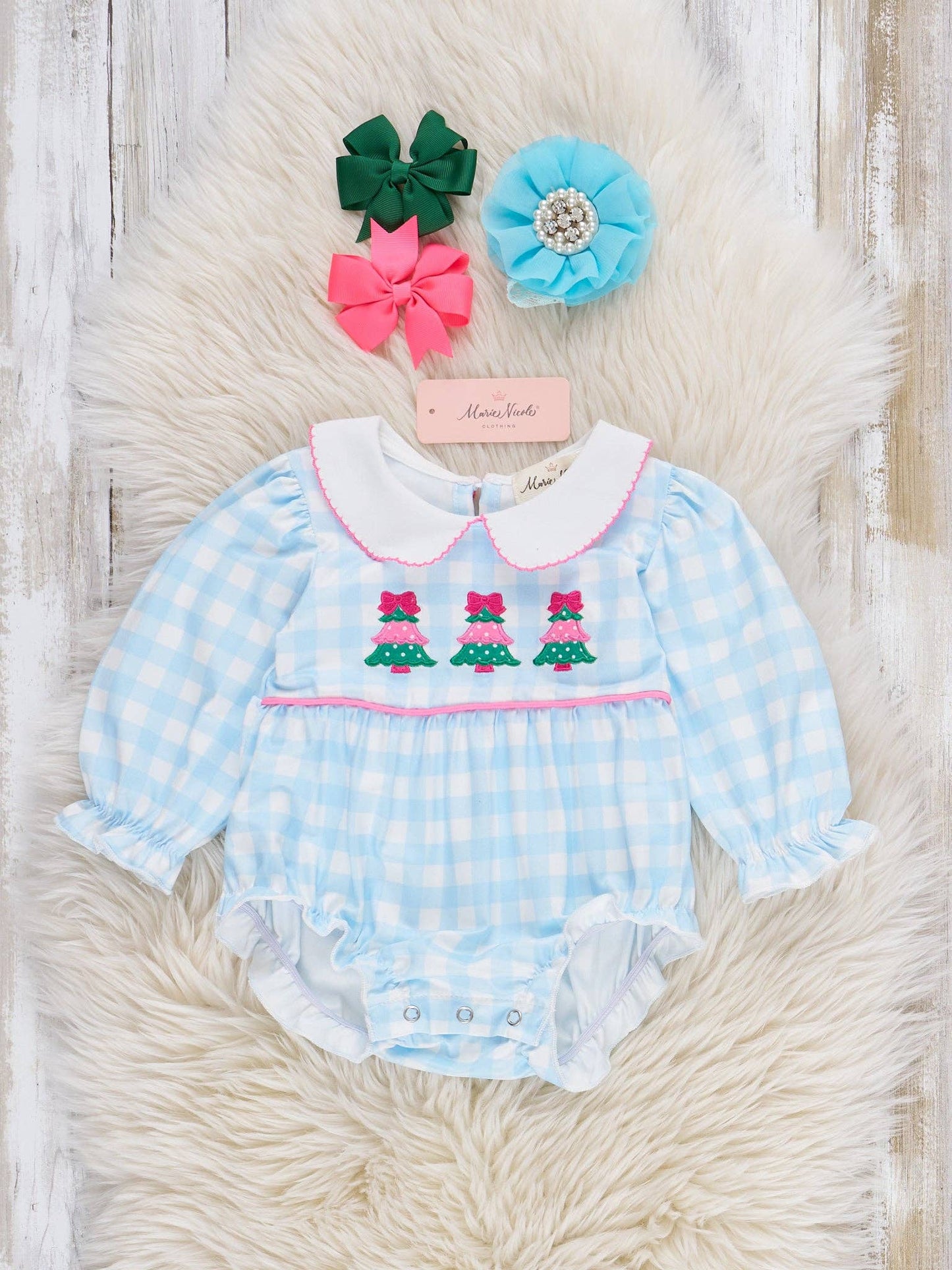 Winter Wonderland Embroidered Gingham Bubble: 12/18MOS